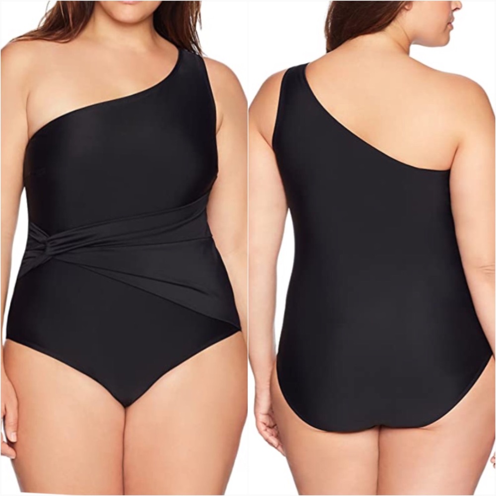 Black one piece one shoulder swimsuit SIze XL. 16-18